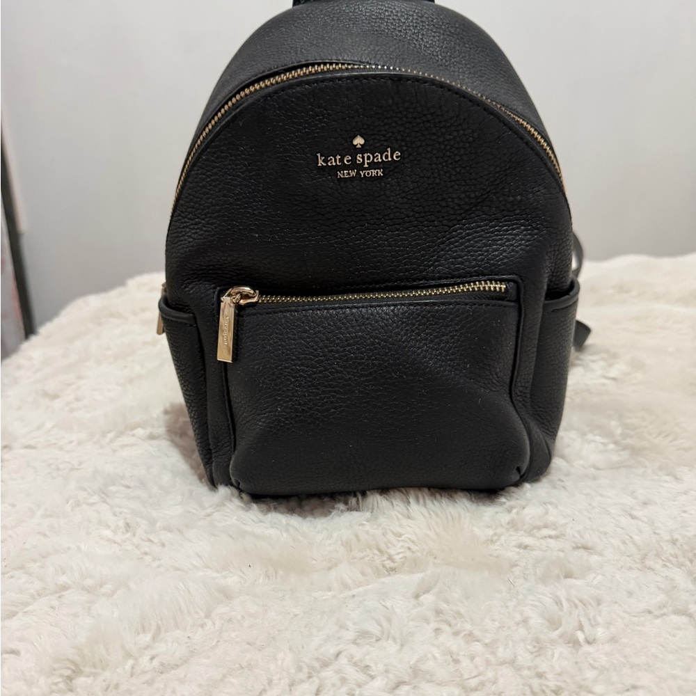 kate spade black pebble leather mini backpack with gold hardware